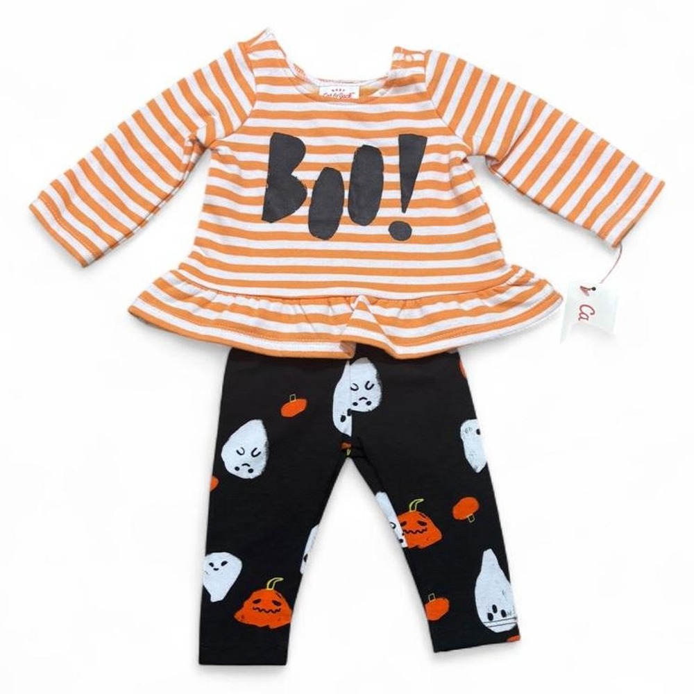 Cute Newborn Halloween Set - Boo! Peplum Top & Leggings Cat & Jack Pumpkin Patch